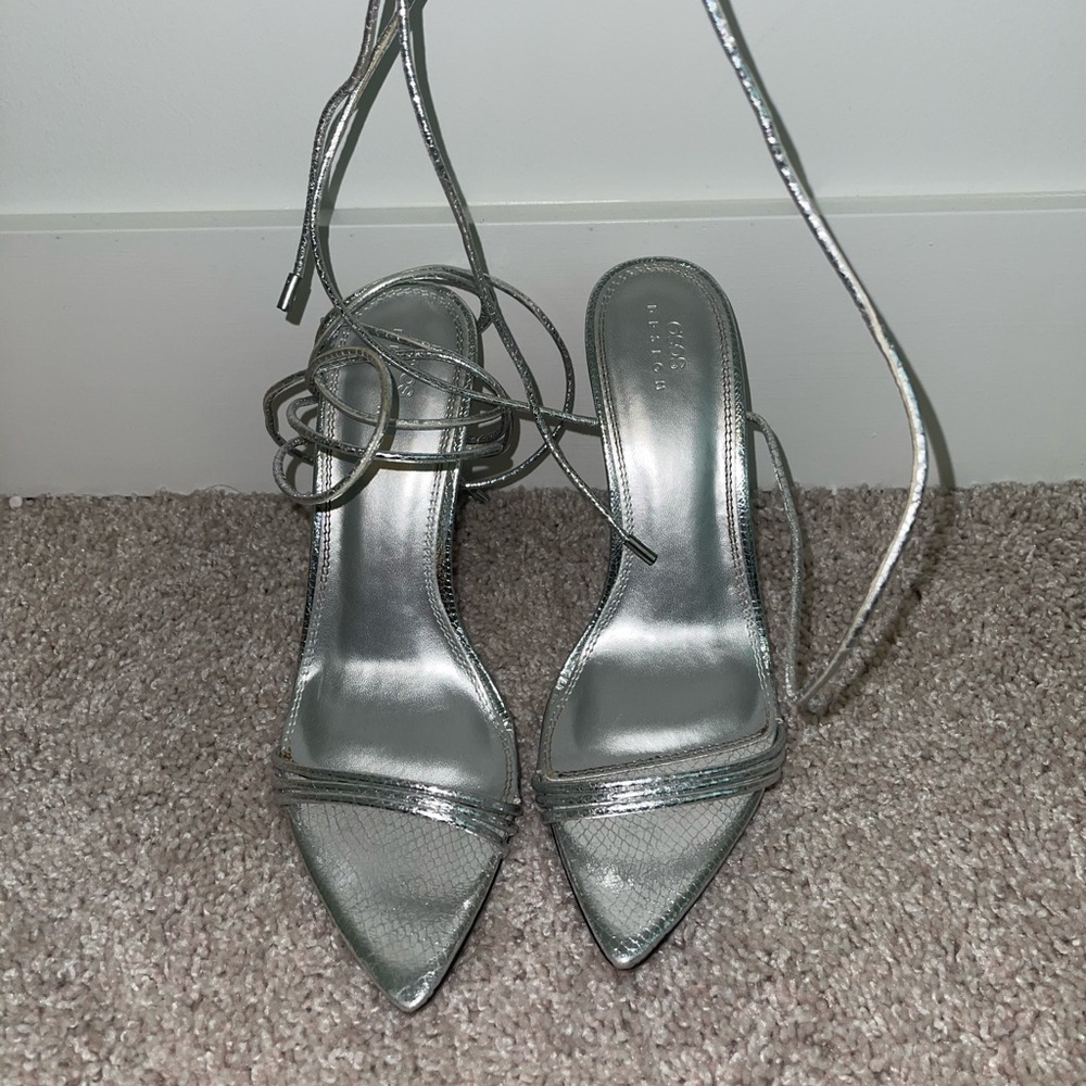 ASOS Silver snake skin wrap heels